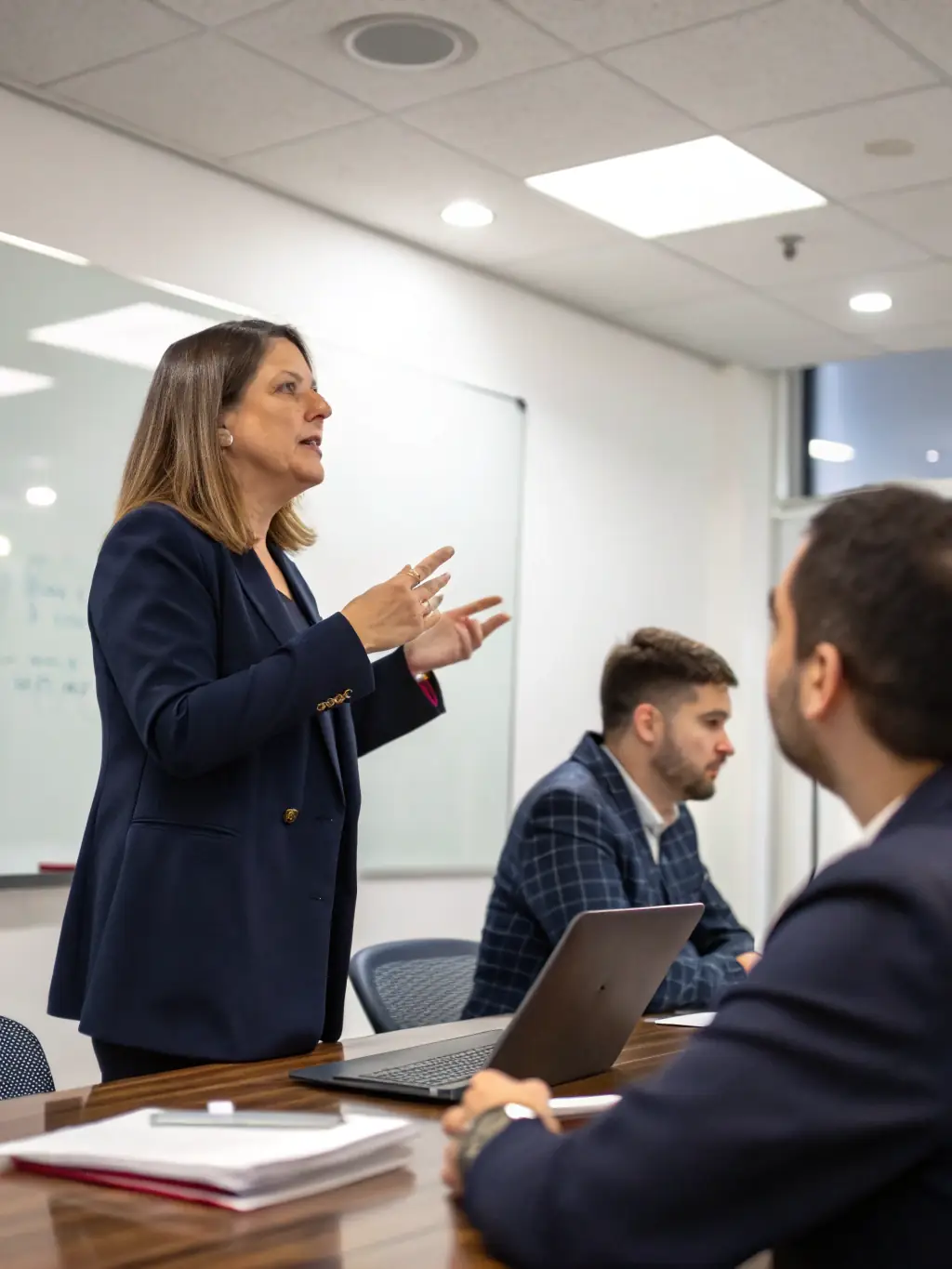A person confidently presenting in front of a team, reflecting LeaderUKUno's emphasis on building personal confidence.