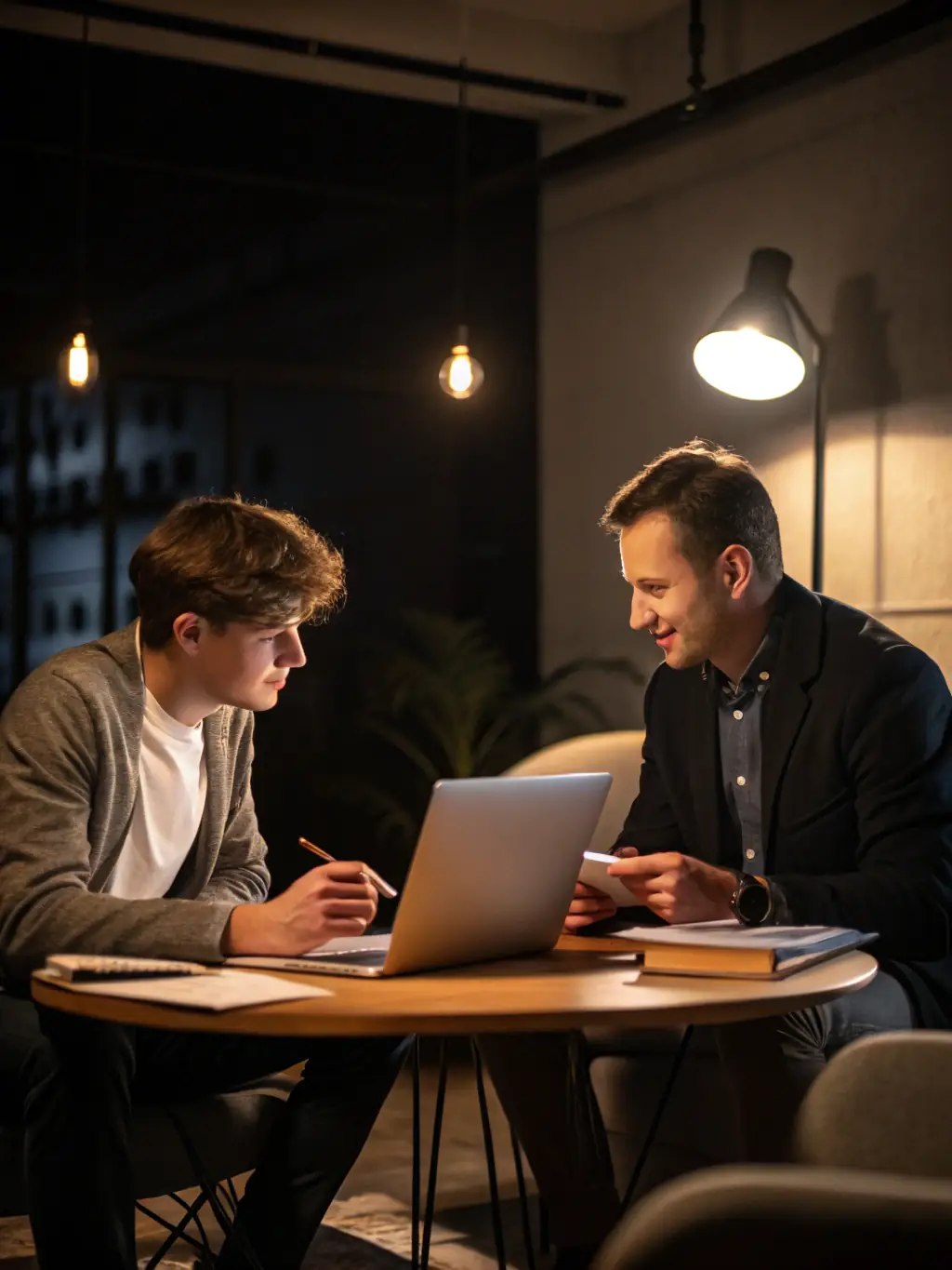 A coach facilitating a one-on-one session with a UK executive, focusing on personal development and career advancement.