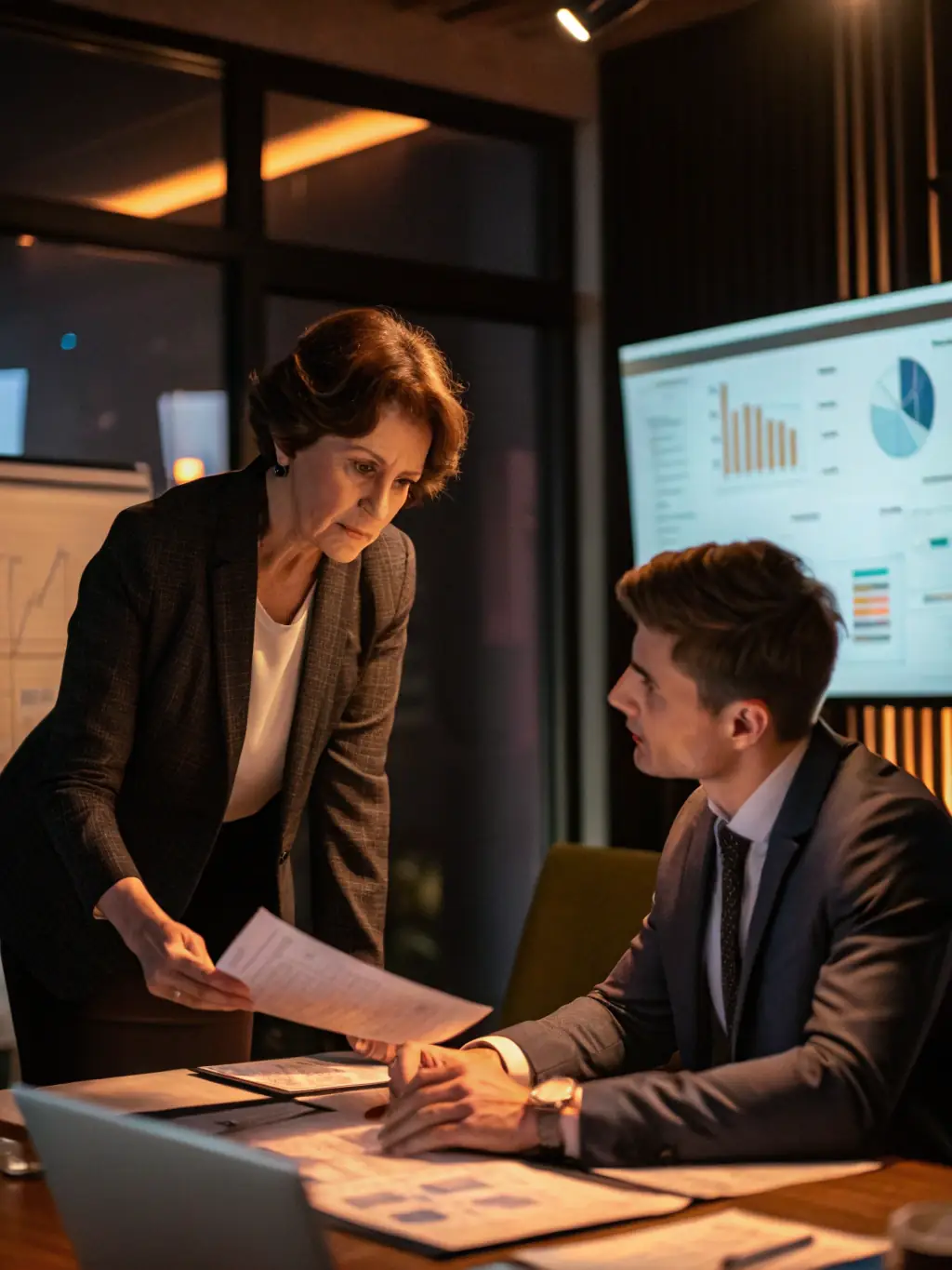 A coach guiding a business leader through a strategic planning session, emphasizing LeaderUKUno's focus on strategic thinking.